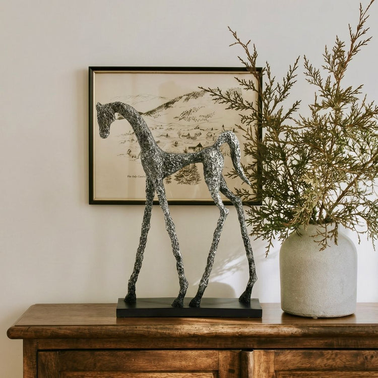 Galloping through time in silver sheen I Styling piece